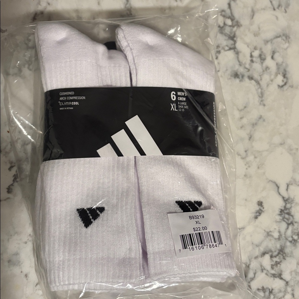 Adidas Men's White Crew Athletic Socks - 6 Pack XL NEW